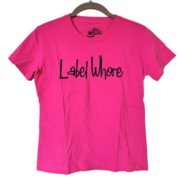 🔵 3/ $15 - Label W-hore Pink Cotton Short Sleeve Tee Shirt Size Medium - Picture 1 of 10